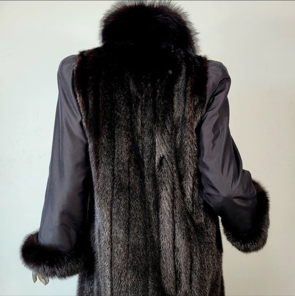Black Ranch MINK Fur Coat with FOX Fur Trim! - Picture 11 of 12